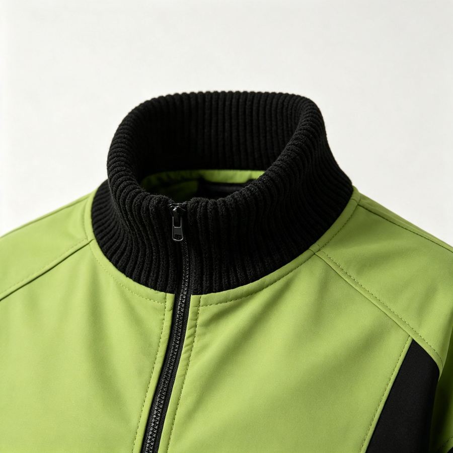 Khijaali Industry Outerwear — ribbed collar and zip-puller detail